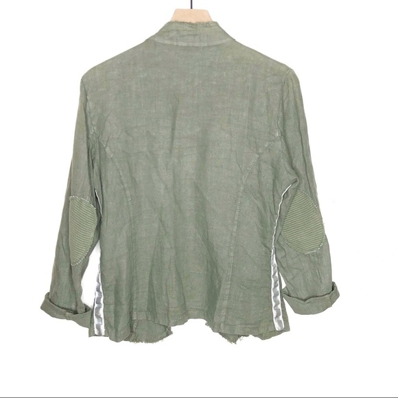Via Dei Fossi Linen Open Jacket Raw Hem Green M - Picture 6 of 7